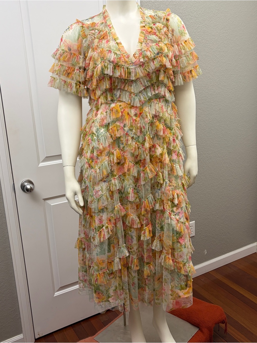 Needle & Thread Pastel Floral Tiered Ruffle Maxi Dress - Size 14